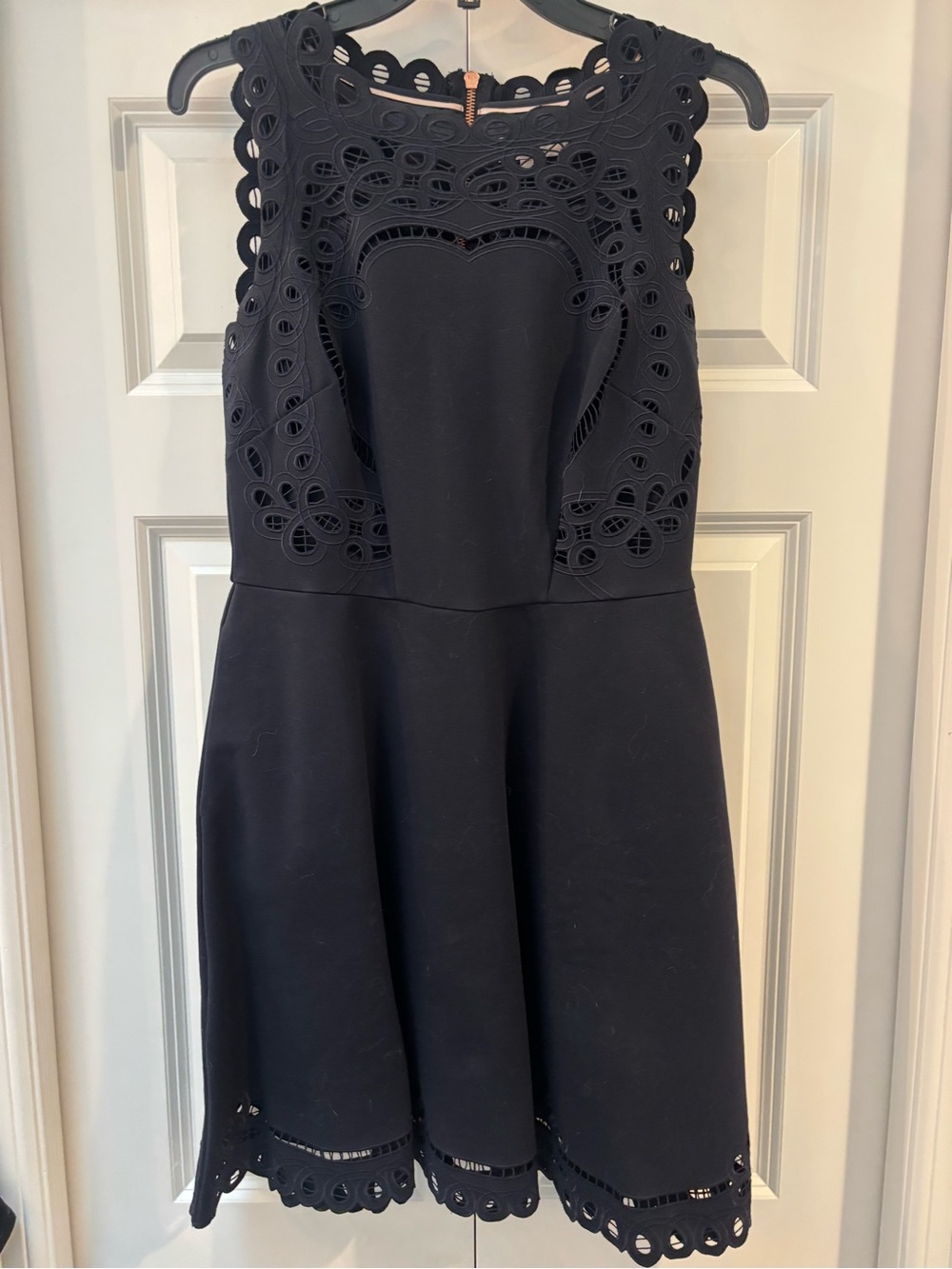 Ted Baker Navy Laser-Cut Scallop Fit and Flare Dress